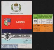 British Lions v the Barbarians 1977 Rugby Programme & Ticket: Lovely pair from the Queen’s Silver