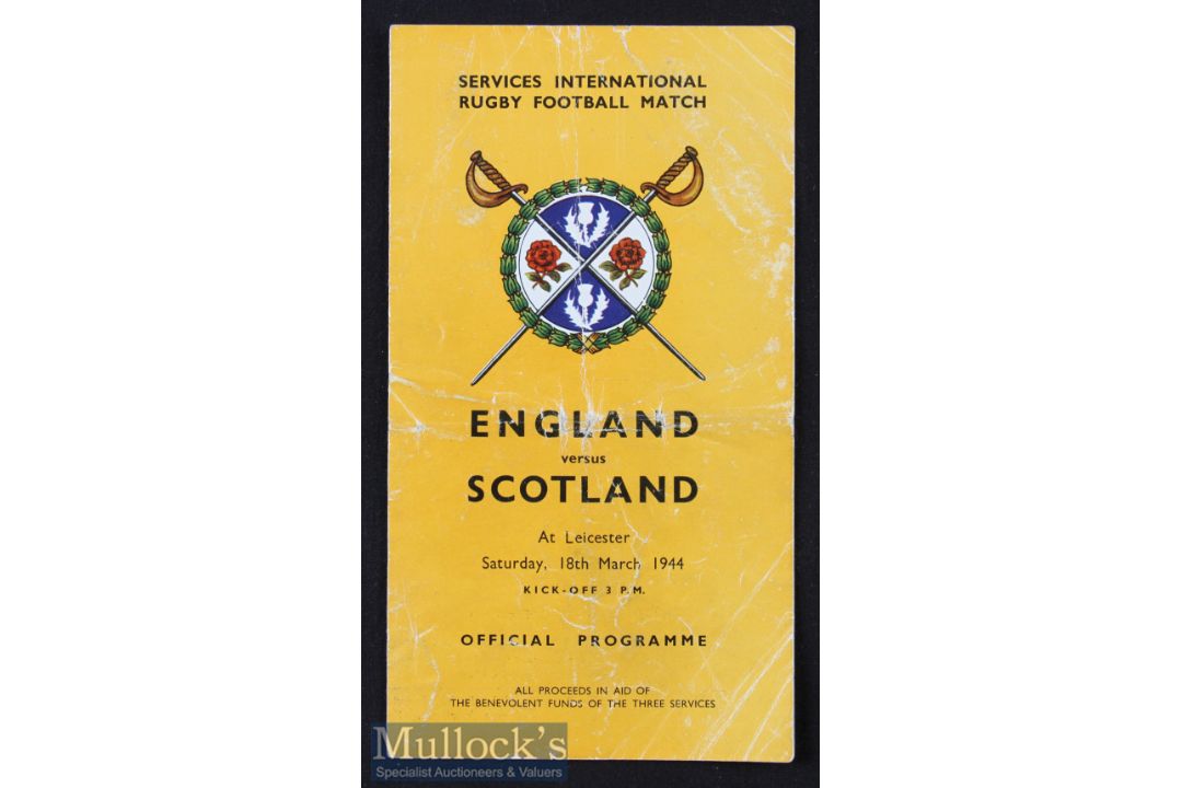1944 England v Scotland Wartime Rugby Programme: At Leicester but^ provoking the double-take^ in
