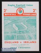 1939 England v Ireland Rugby Programme: Three way Championship tie season^ incl these two nations in