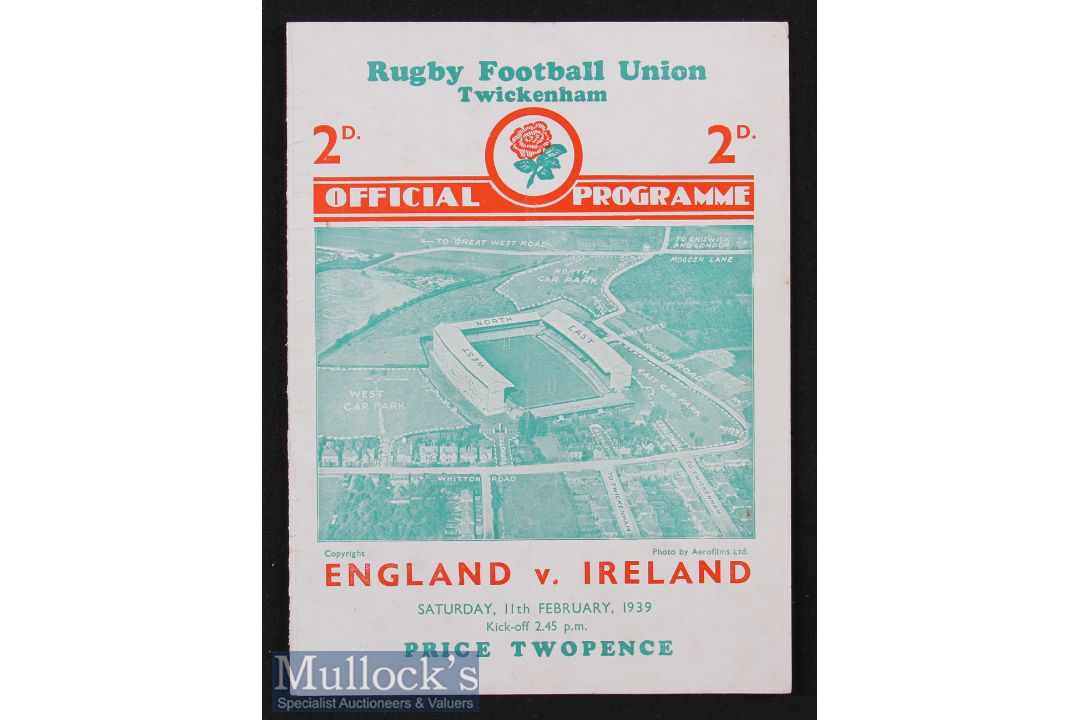 1939 England v Ireland Rugby Programme: Three way Championship tie season^ incl these two nations in