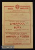 1946/47 Lancashire Senior Cup Final Liverpool v Bury Football Programme date 7 June^ single sheet^