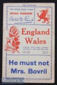 1934 Wales v England Rugby Programme: In an England Triple Crown/Champs season^ the by now