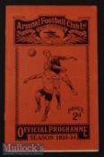 1933/34 Arsenal v Manchester City Football Programme date 9 Sep^ staples removed^ staple bleed^