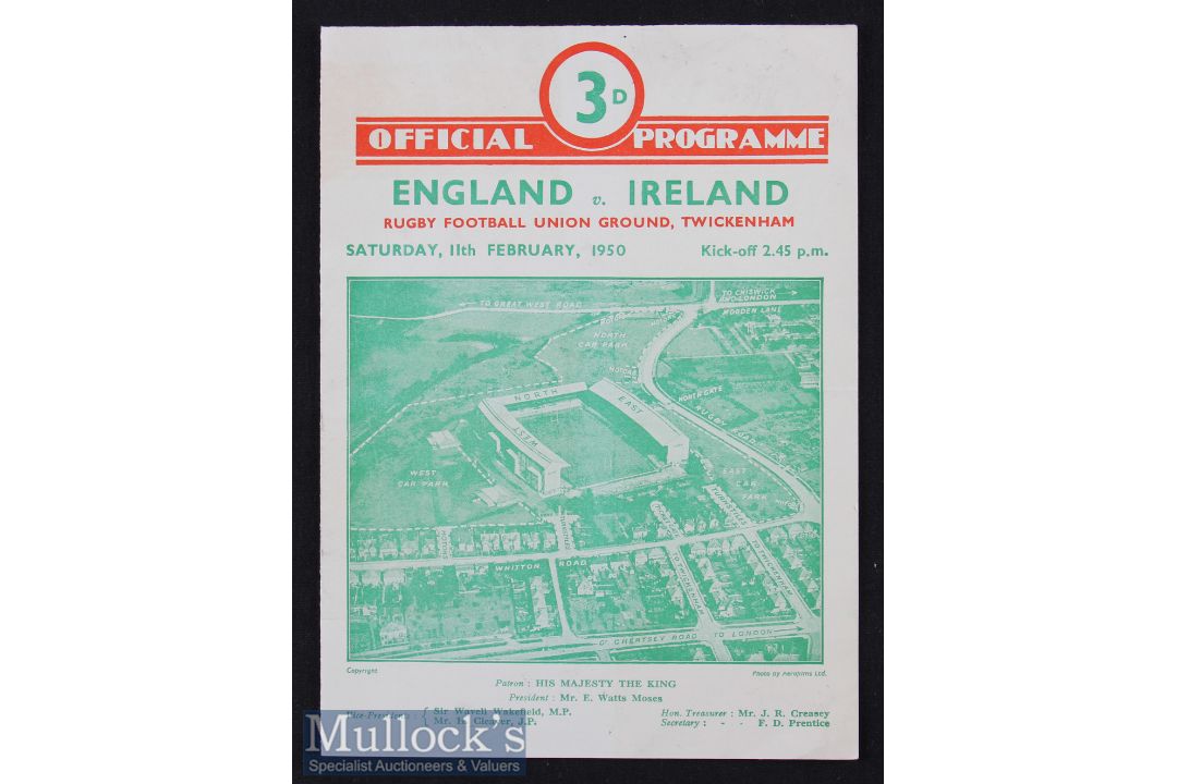 1950 England v Ireland Rugby Programme: Very clean crisp standard Twickenham 4pp issue