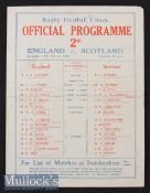1930 England v Scotland Rugby Programme: England champions^ the 4pp paper issue with teams to front^