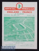 1947 England v France Rugby Programme: England shared the title and this is a lovely clean card to