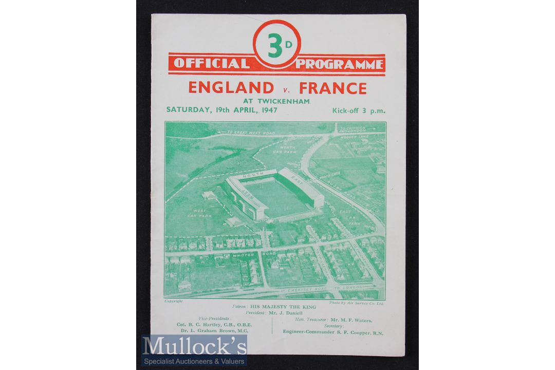 1947 England v France Rugby Programme: England shared the title and this is a lovely clean card to