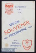 1953 Camborne v Crawshay’s Welsh XV Special Rugby Programme: Big souvenir ‘labour of love’ issue.