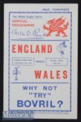 1938 Wales v England Rugby Programme: Beautifully clean 16pp Cardiff issue with interesting pics
