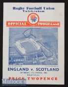 1934 England v Scotland Rugby Programme: In an England Triple Crown/Champs season^ crisp card with