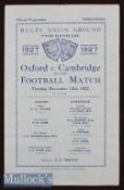 1927 Varsity Rugby Match Programme: A Cambridge win^ 22-14^ with their largely Welsh backs in a game
