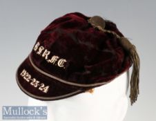 1920’s Rugby Honours Cap: BSRFC and 1922-23-24 to peak in silver on maroon velvet cap^ boss and