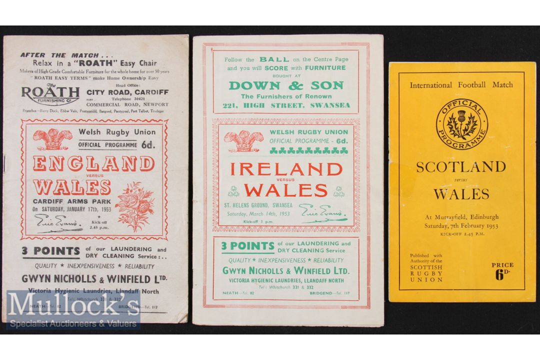 1953 Wales Five Nations Rugby Programmes (3): England were to be the Champions. Issues v England & v