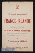 Scarce 1958 France v Ireland Rugby Programme: Usual 4pp Colombes edition^ a tad ‘shreddy’ to the