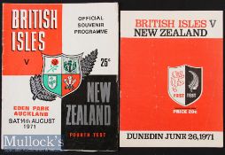 1971 British Lions Rugby Test Programmes in New Zealand (2): 1st (won) and 4th (drawn) Tests from