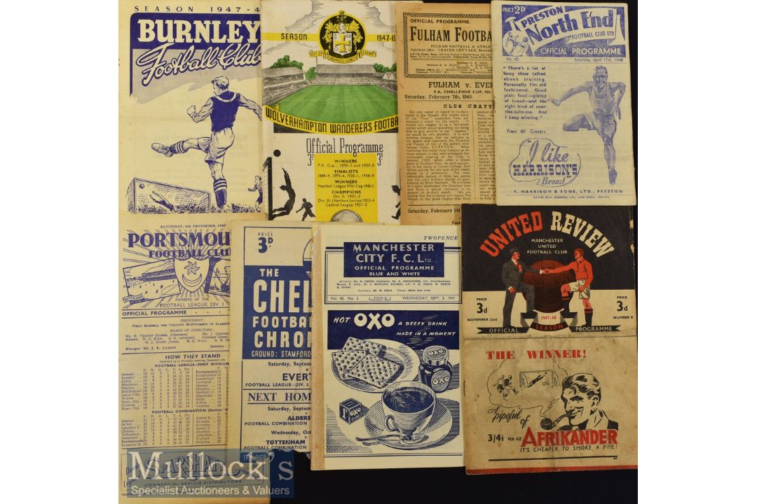 1947/48 Everton Away Football Programmes to include Man Utd^ Man City^ Chelsea^ Portsmouth^
