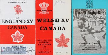 Canada in the UK Rugby Programmes (3): v a Welsh XV 1971^ Cardiff 1979 and an England XV 1983. VG