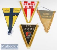 French/Italian Rugby Presentation Pennant Quartet (4): 15” x 12”#^ colourful triangular fringed or