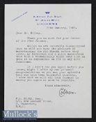 1963-4 New Zealand All Blacks UK Rugby Tour Letter from Lord Cobham: Single embossed headed sheet