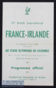 Scarce 1960 France v Ireland Rugby Programme: Last season of these free Colombes ‘flimsies’.