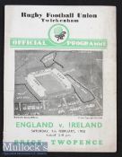 1935 England v Ireland Rugby Programme: In Ireland’s Championship season^ well-worn cover but o/wise