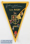 1981 South Africa Rugby pennant signed by Springbok Johann Claassen and overseas International rugby
