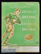 Rare 1953 South Africa v Australia Rugby Programme: 1st test match issue in series Springboks won by