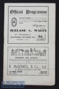 1948 Ireland v Wales Rugby Programme: Ireland swept the board with this 6-3 Slam clincher at