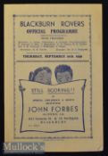 1946/47 Blackburn Rovers v Everton Football Programme 26 Sept in G condition overall