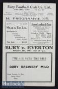 1945/46 Bury v Everton War League Football Programme 29 Aug Frank Swift in goal for Bury^ single