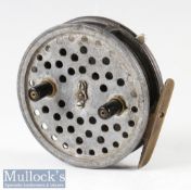 Hardy Bros Alnwick Eureka 3 ½” narrow drum trotting reel brass ribbed foot, NMH 5 marked internally,