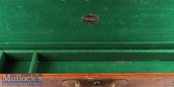 Rare and not seen before, Hardy Bros Alnwick large leather and brass cornered travelling case c/w
