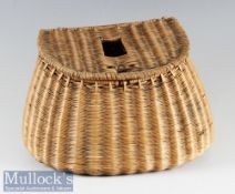 Good French Split Reed Willow Small Trout creel – with centre slot c/w period webbing shoulder strap