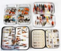 4x Richard Wheatley Alloy Fly Boxes and Flies – 2x Black alloy boxes incl foam swing leaf with 70#