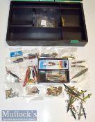 Seymo double sided fishing tackle box with a good selection of lures and swivels et al – with lift