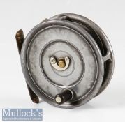 Hardy Bros Alnwick 3 1/8” Uniqua Dup Mk II alloy trout fly reel with ribbed brass foot, horse show