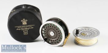 Hardy Marquis Salmon No 2 alloy fly reel with spare spool (2) - brass ribbed foot, usual paint