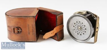 Early Hardy Bros Alnwick Perfect 3 ¾” alloy wide drum salmon fly reel with revolving nickel silver