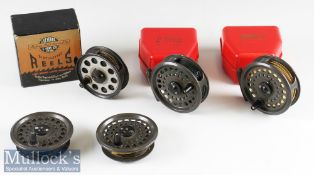 Collection of J W Young & Sons and K P Morritt’s Trout Fly Reels in makers original boxes (5): J W