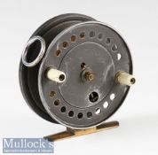 Unnamed Farlow’s Aerial Style Self Controlled Spinning alloy reel c1936-1940 – 4” dia with brass rim