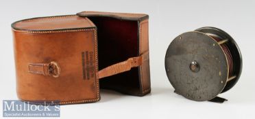 c1900 C Farlow & Co London 4 ½” brass plate wind fly reel with maker’s details engraved to face