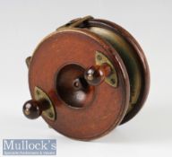 Preedy Patent Brake 4 ½” wood and brass star back reel brass lined rear drum flange, ivorine brake