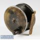 C Farlow & Co London 4 ½” brass and alloy plate wind reel pat 10527 wide drum exposed rim tensioner, - Image 1 of 2