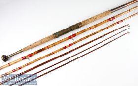 Interesting and early Carter London Combination whole cane and greenheart 7 piece coarse rod with