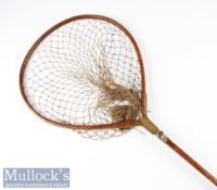 Early C Farlow & Co London wooden and brass Gye trout landing net c1890 – c/w original knotted