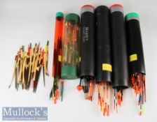 Collection of 420+ Vintage / Retro Fishing Floats in 12x plastic float tubes all floats in good