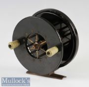S Allcock & Co Redditch 4” Aerial Sea centrepin reel in brass and Bakelite construction, on/off