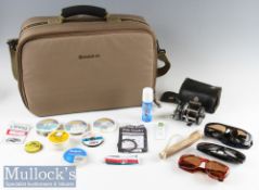 Large Snowbee canvas reel and tackle travelling case – with various compartments and separate lid