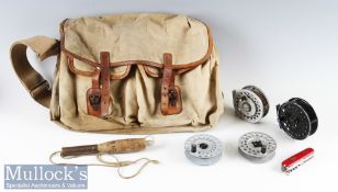 Hardy Bros Alnwick canvas and leather fishing tackle bag with shoulder strap, removable internal