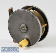 P D Malloch Maker Perth alloy trout fly reel – 3” dia, smooth brass foot, constant check – runs